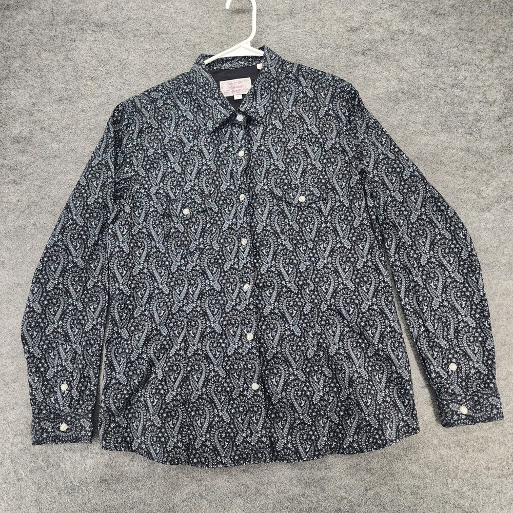 Panhandle Western Shirt Womens Large Pearl Snap Long Sleeve Black Paisley